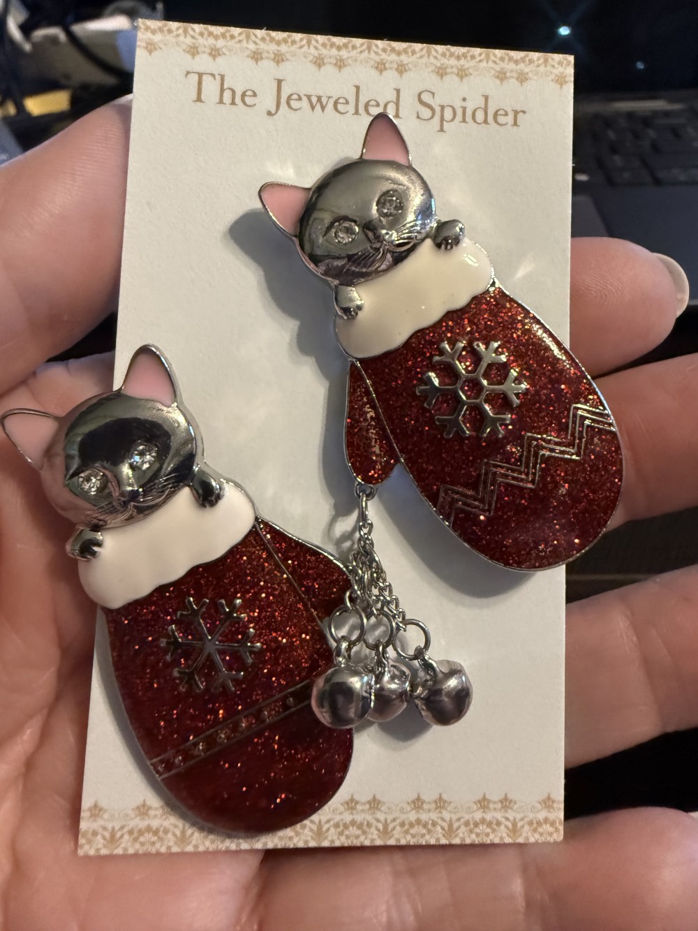Brooch Pin Cat Winter Mitten Set
