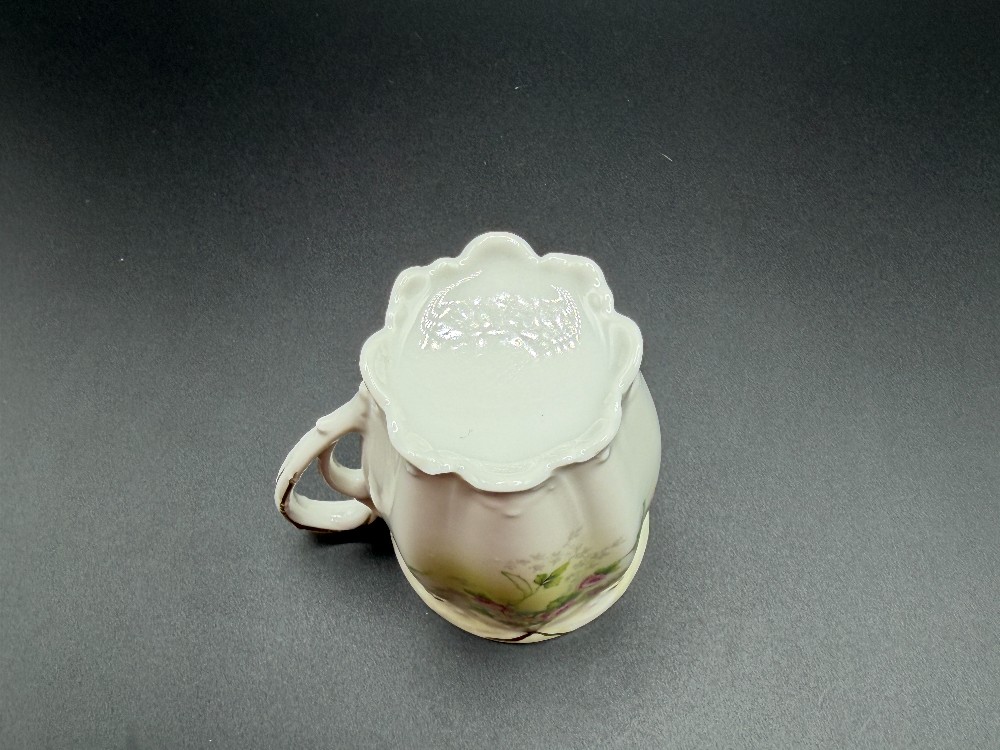 Antique M.Z. Austria Porcelain Scalloped Cocoa Mug and Saucer Set - Pink Rose & Gold Gilt - c. 1884-1909