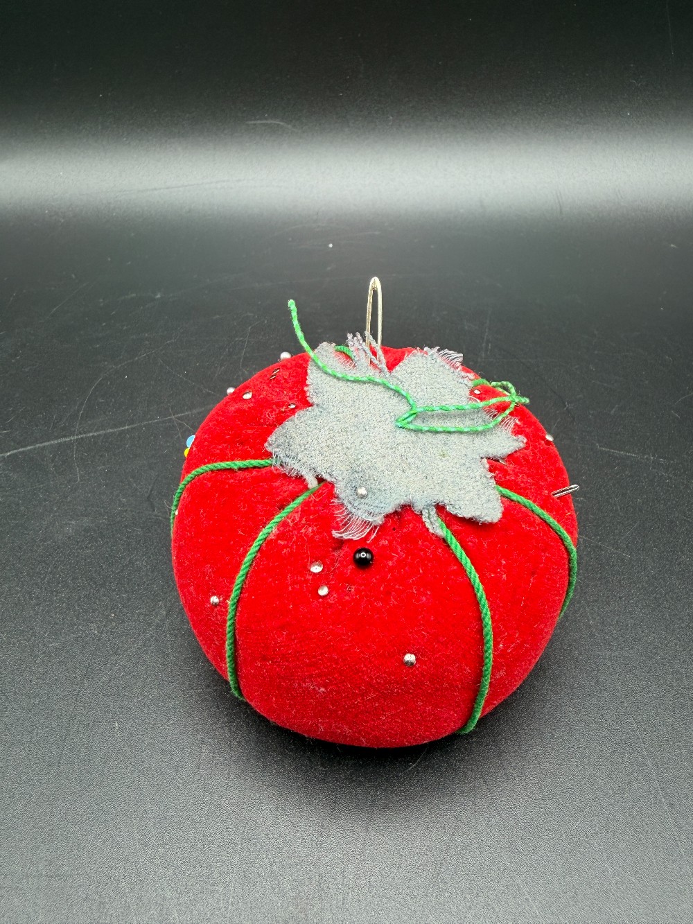 Vintage Mid-Century Velvet Tomato Pincushion - With Original Fabric Japan Tag