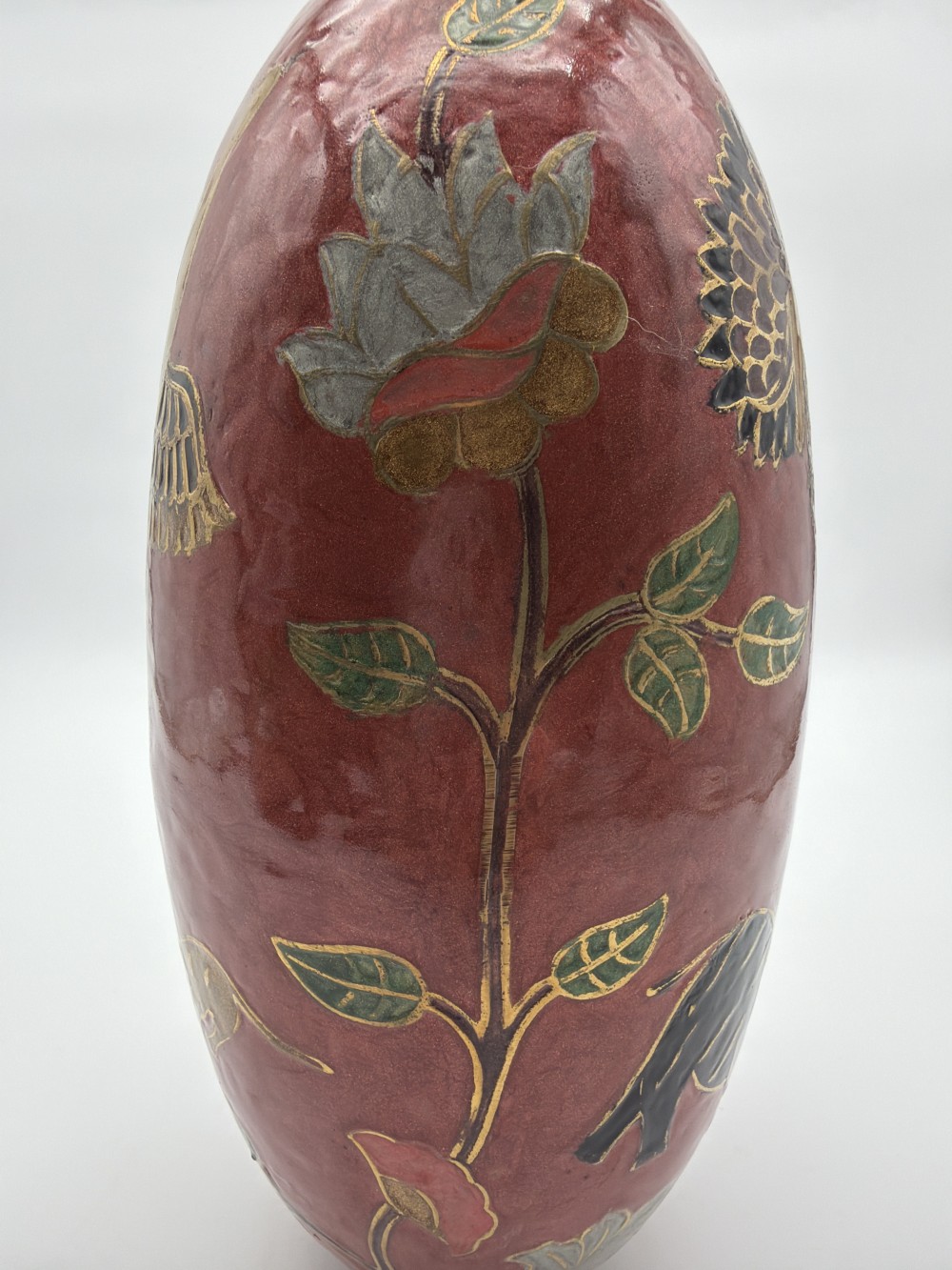Vintage Brass Enamel Animal Vase