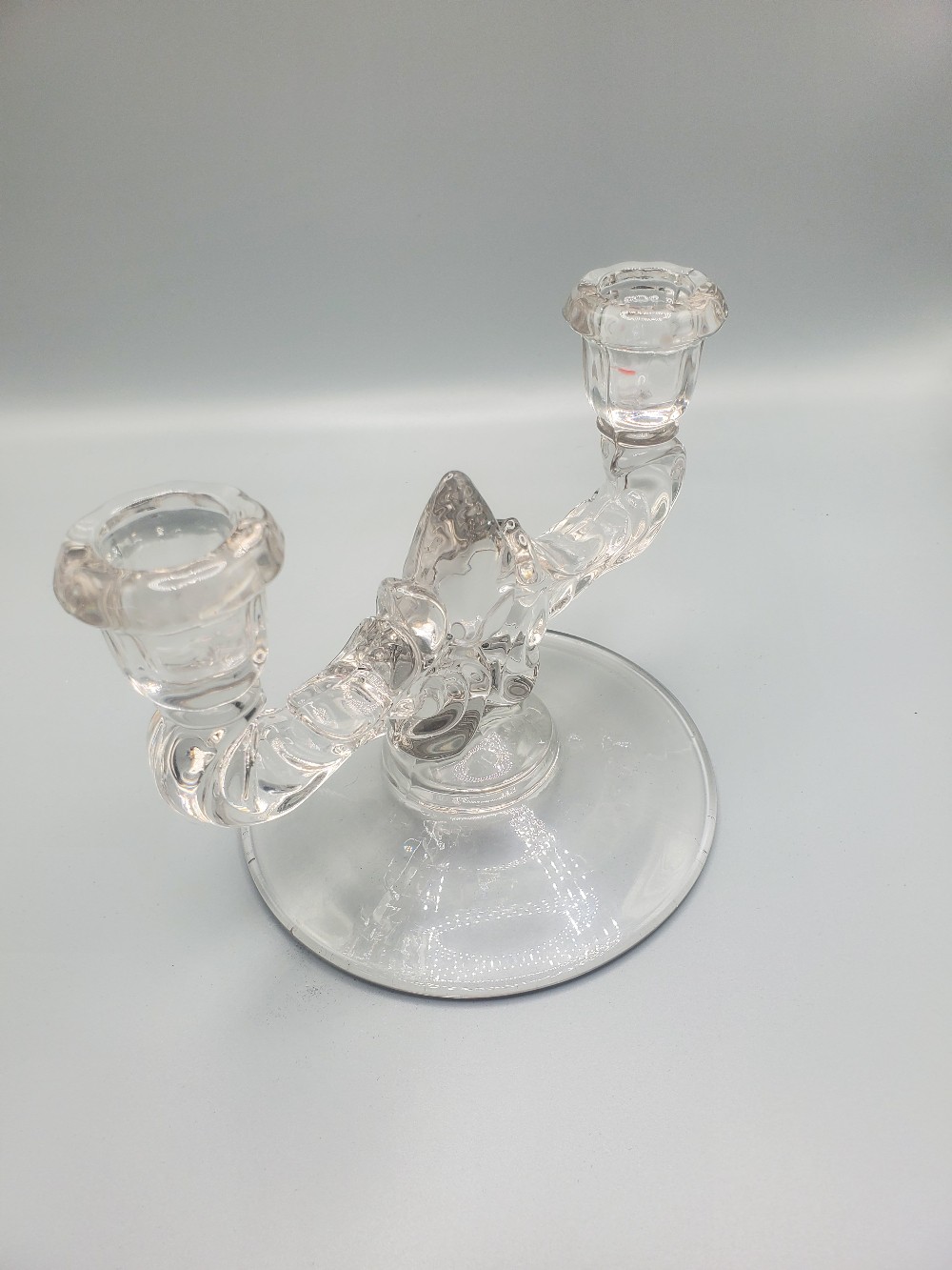 Glass Double Candlestick Holder