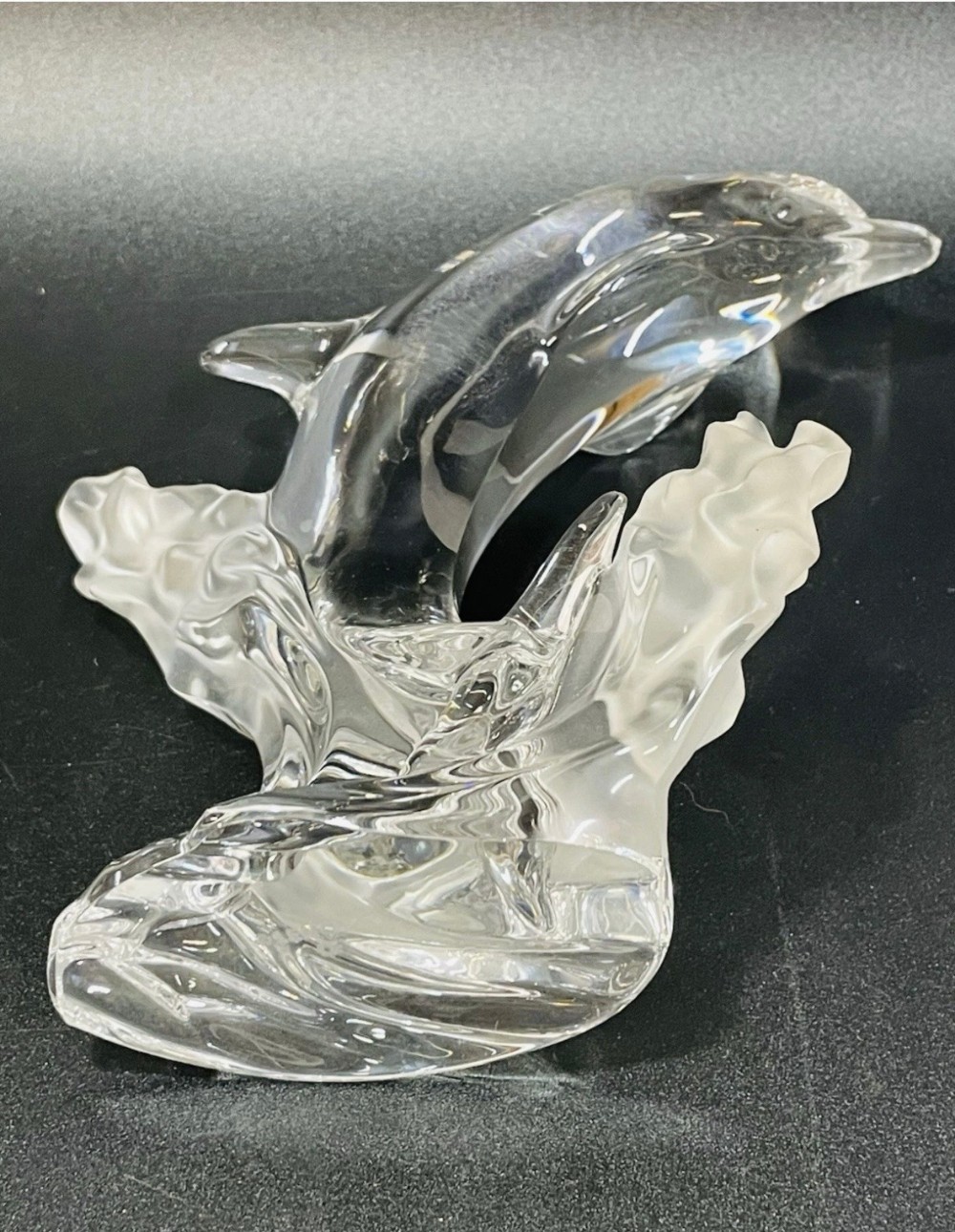 Dolphin Lenox Lead Crystal Leaping Dolphin Figurine Frosted Wave Sculpture 7.5