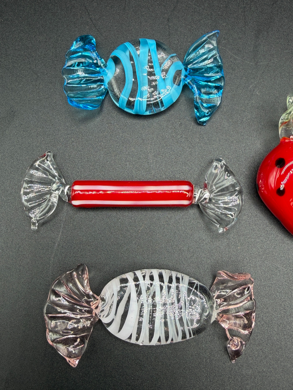 Murano Style Blown Glass Candy Vintage Figurines - 7 Piece Decorative Lot