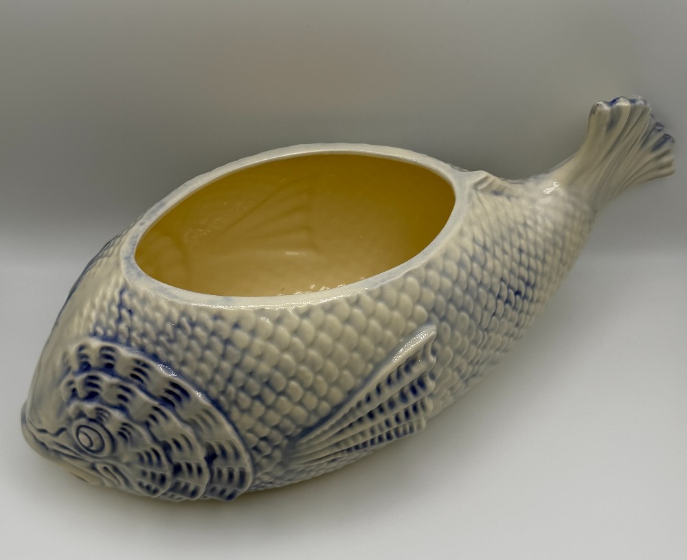 Vintage Hand-Painted Ceramic Fish Planter (Fish Soup Tureen Base)  – Signed Cherrie Nute SC Artist