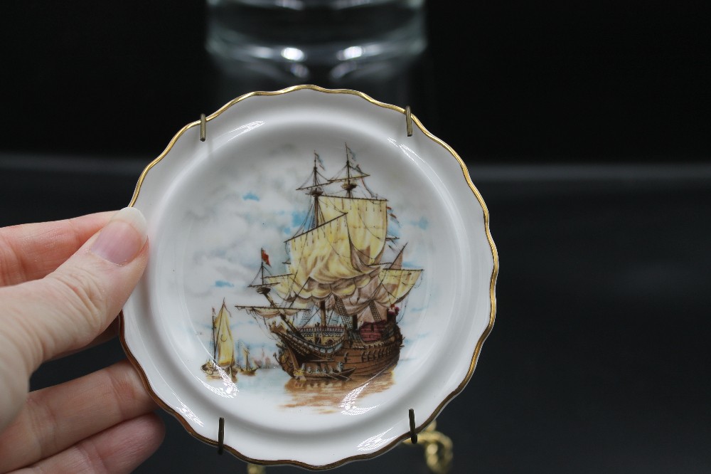 s/2 Vtg fine bone china nautical display plates/hangers