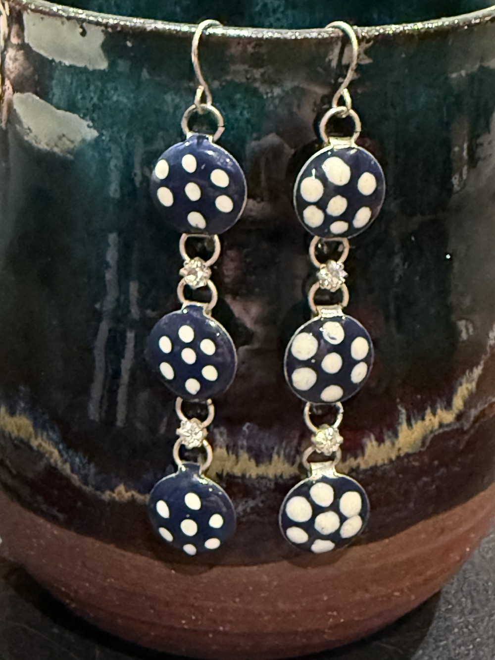 Vintage Earrings - Blue with Polka Dots - 3 tiers
