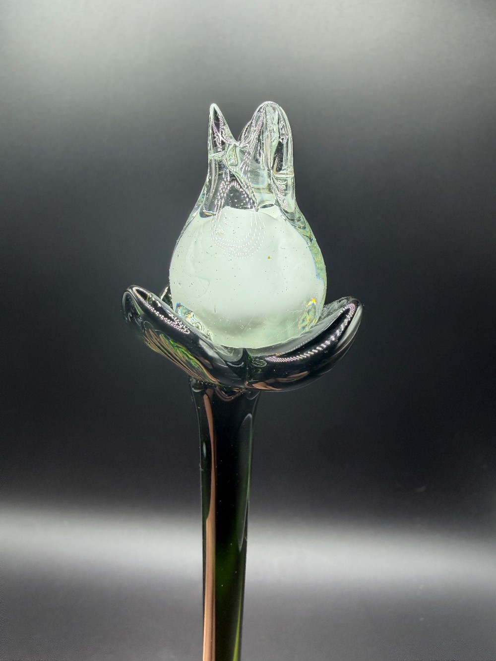 Hand Blown Glass Flower Plant Stake Rose Tulip Bud Stir Rod