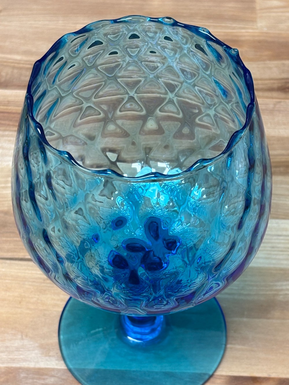 Vintage MCM Empoli Style Blue Optic Glass Brandy Snifter Goblet Vase