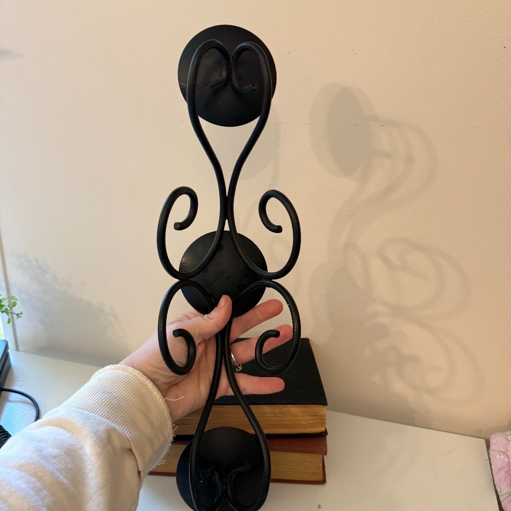 Black Iron Scroll Triple Pillar Candle Holder