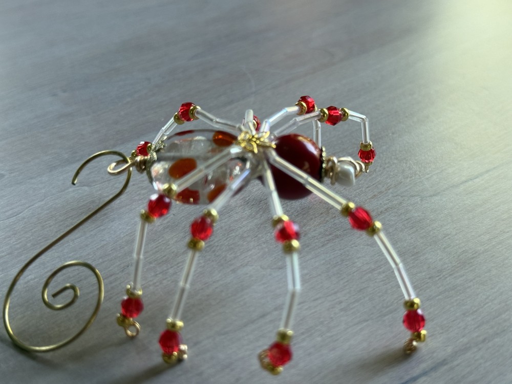 Ornament - Spider L Red and White Patterned
