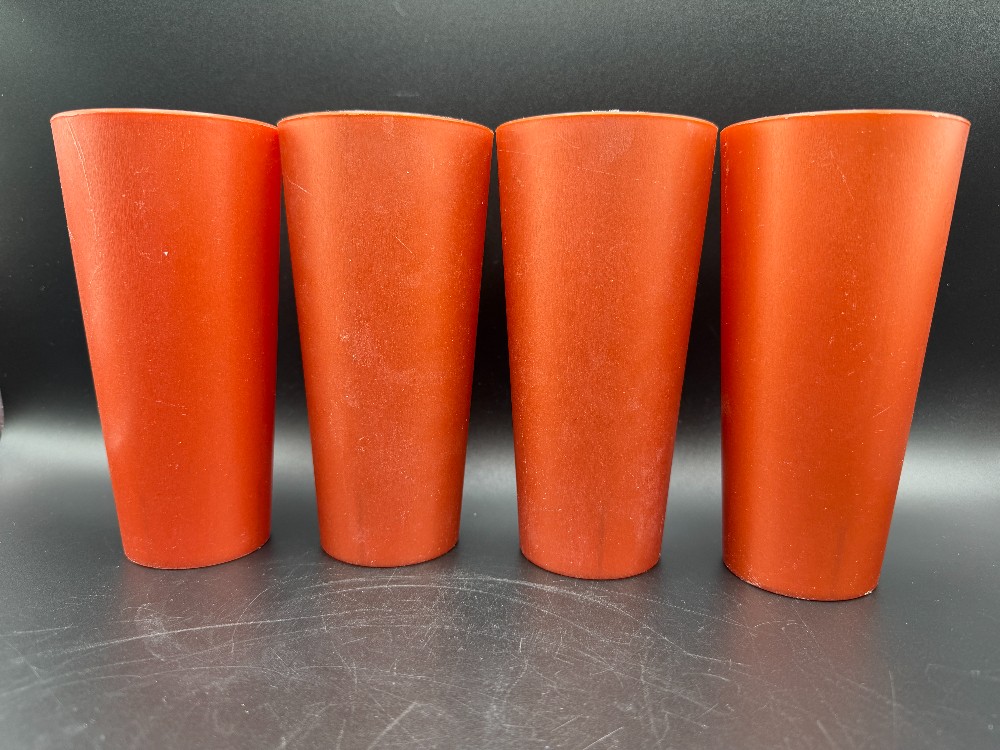Vintage 1970s Nasco Plastic Mushroom Tumblers - Rust Copper & Silver Toadstool Cups - Set of 4 (Mold 3072)