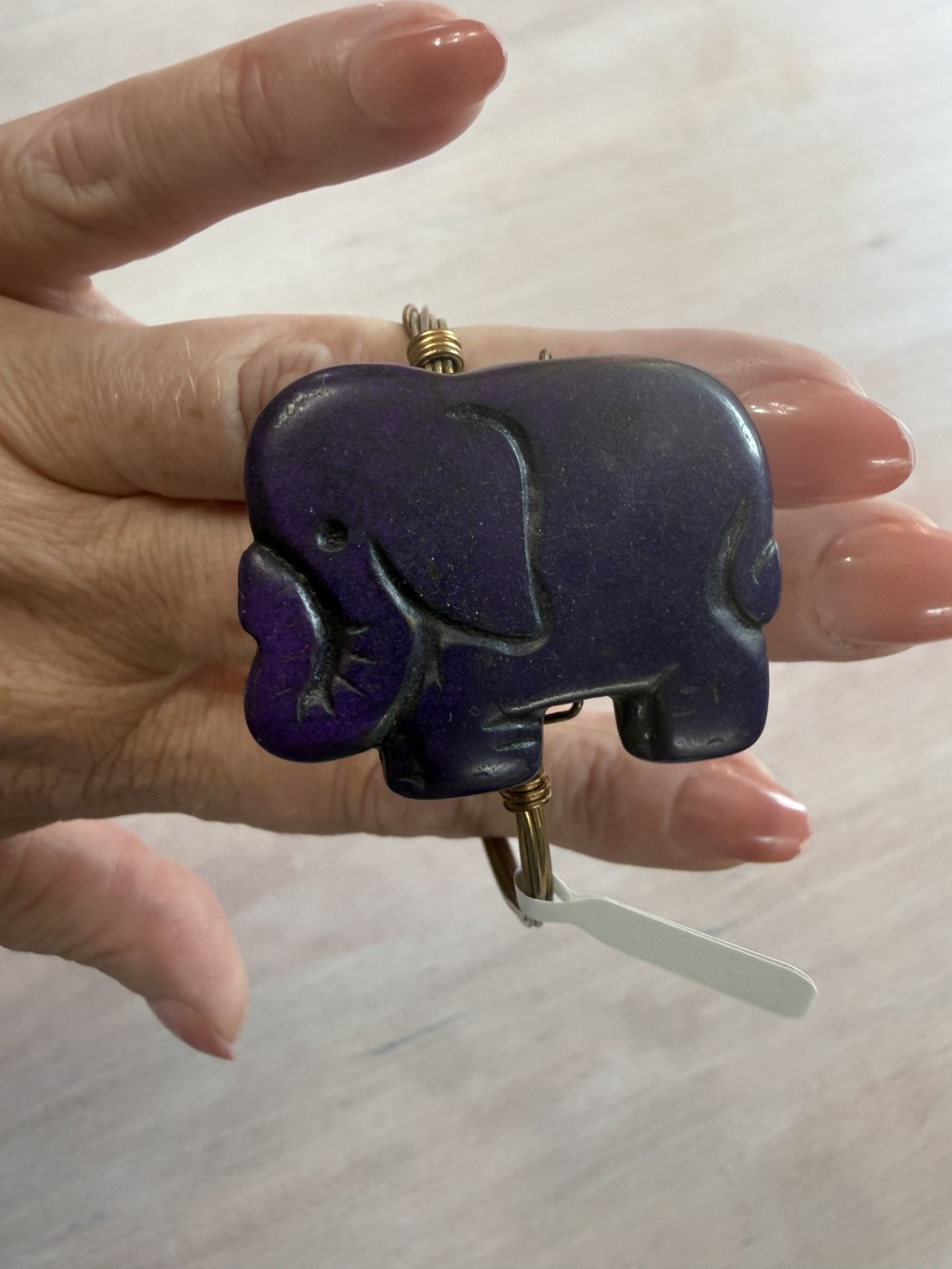 Bangle Style Bracelet - Elephant Stone Medallions Bronze Wire