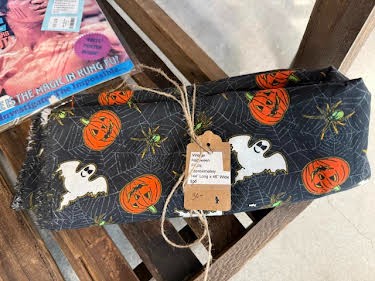 Vintage Halloween  GraphicsFabric Ghost Pumpkins Spiders Webs Large Piece of Fabric