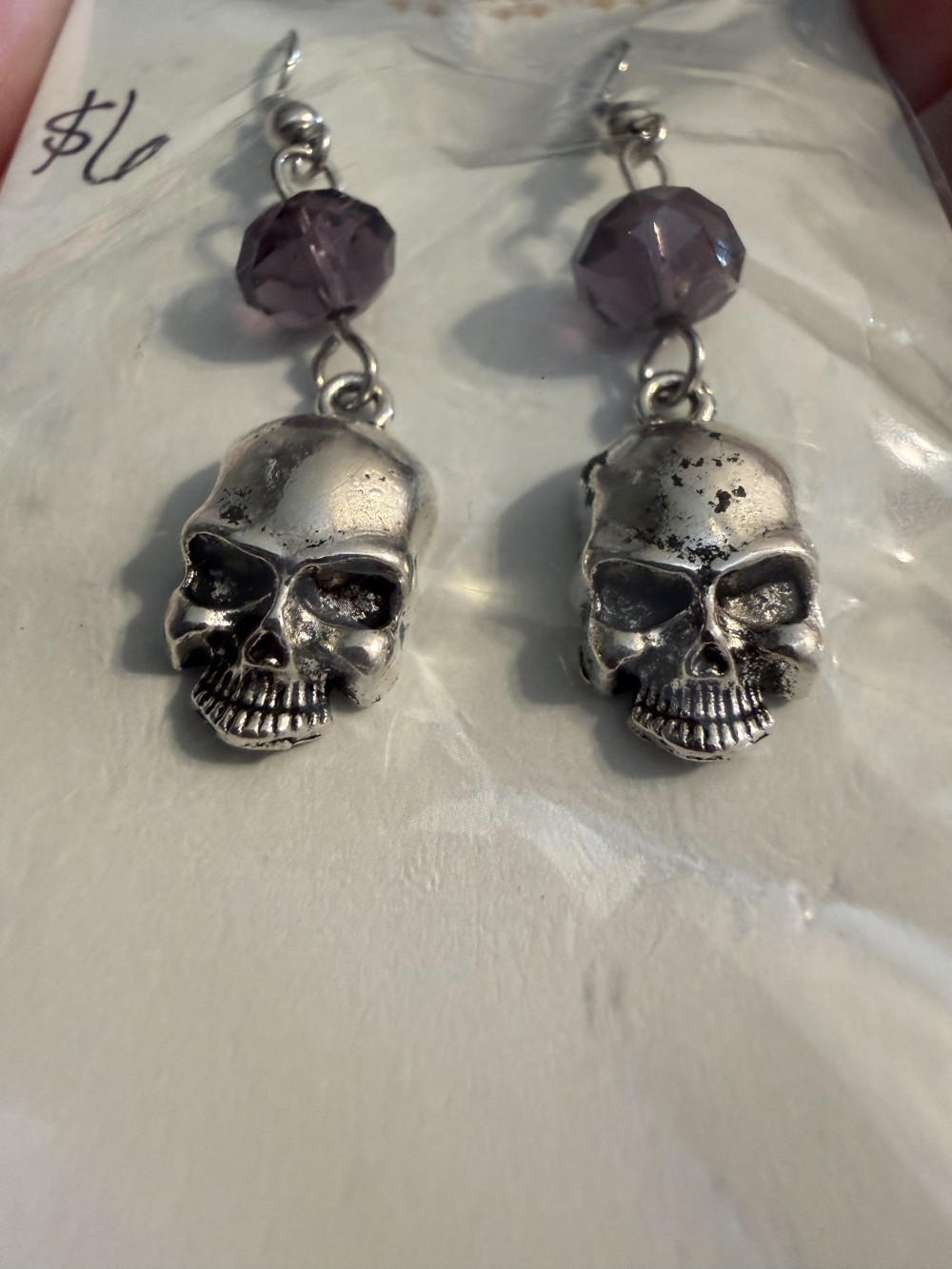 Earrings - Skull w/ Purpled Bead