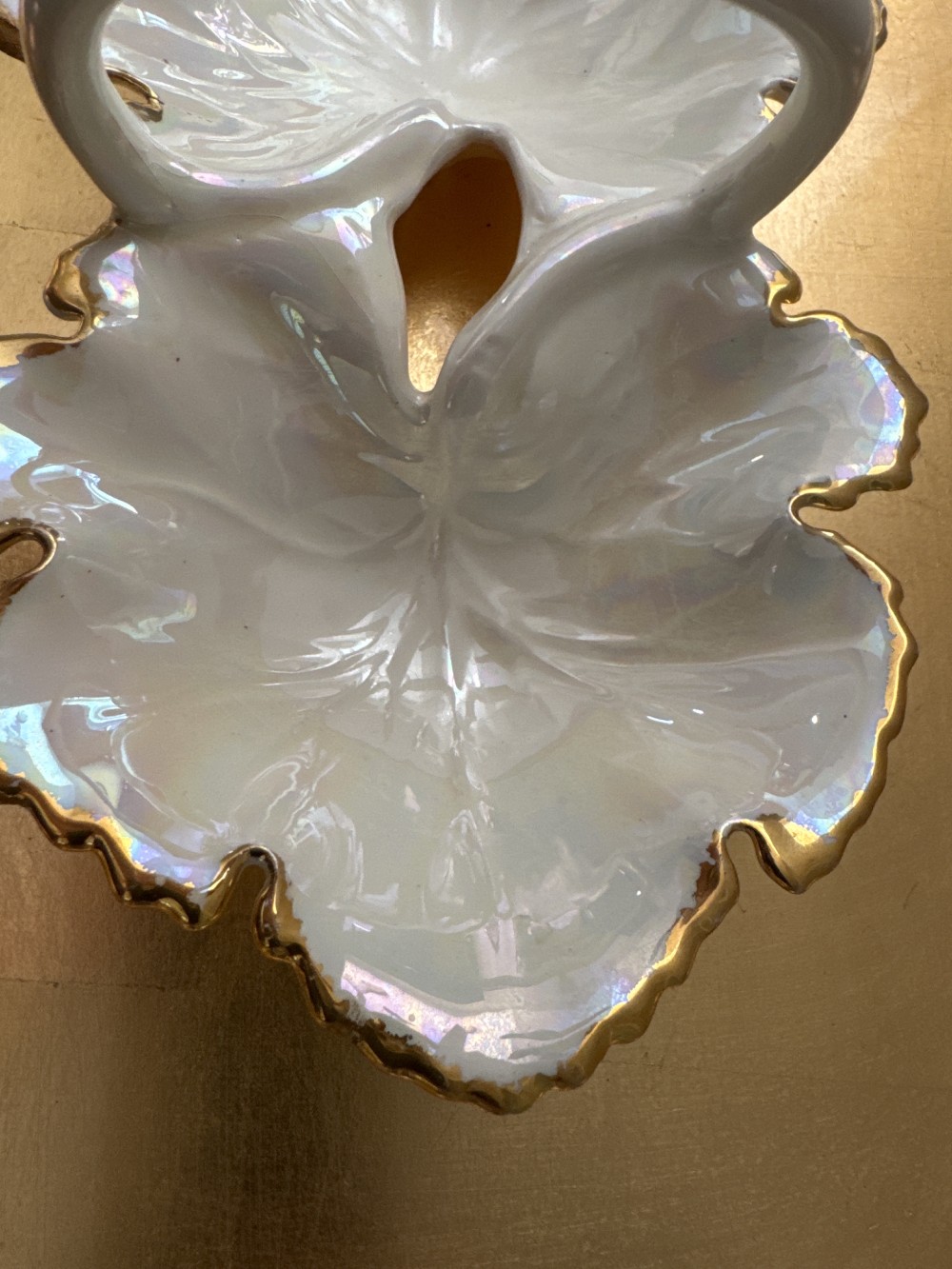 CANDY DISH, VINTAGE DOUBLE LEAF, IVORY & GOLD