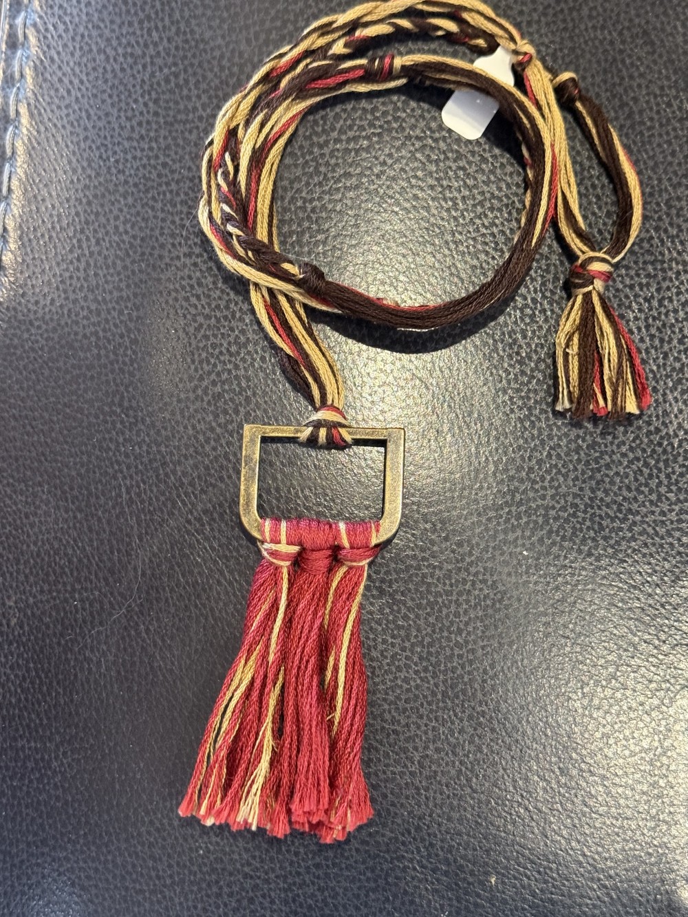 Necklace - Long Braided String Bronze Pendant