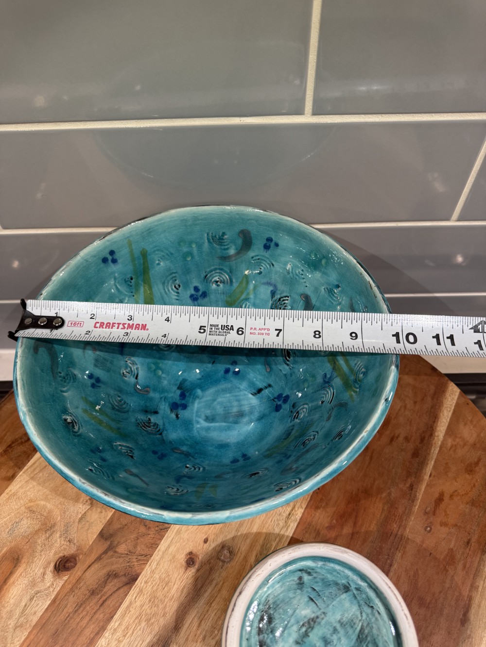 Studio Pottery Two-Piece Turquoise Centerpiece Bowl