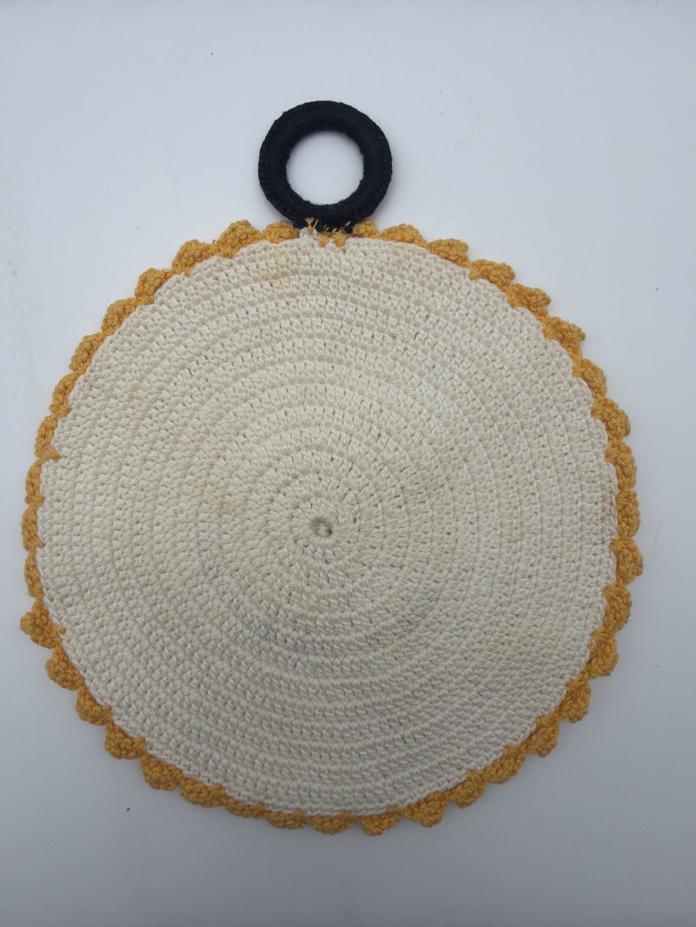 Vtg Crocheted Yellow Rose Potholder