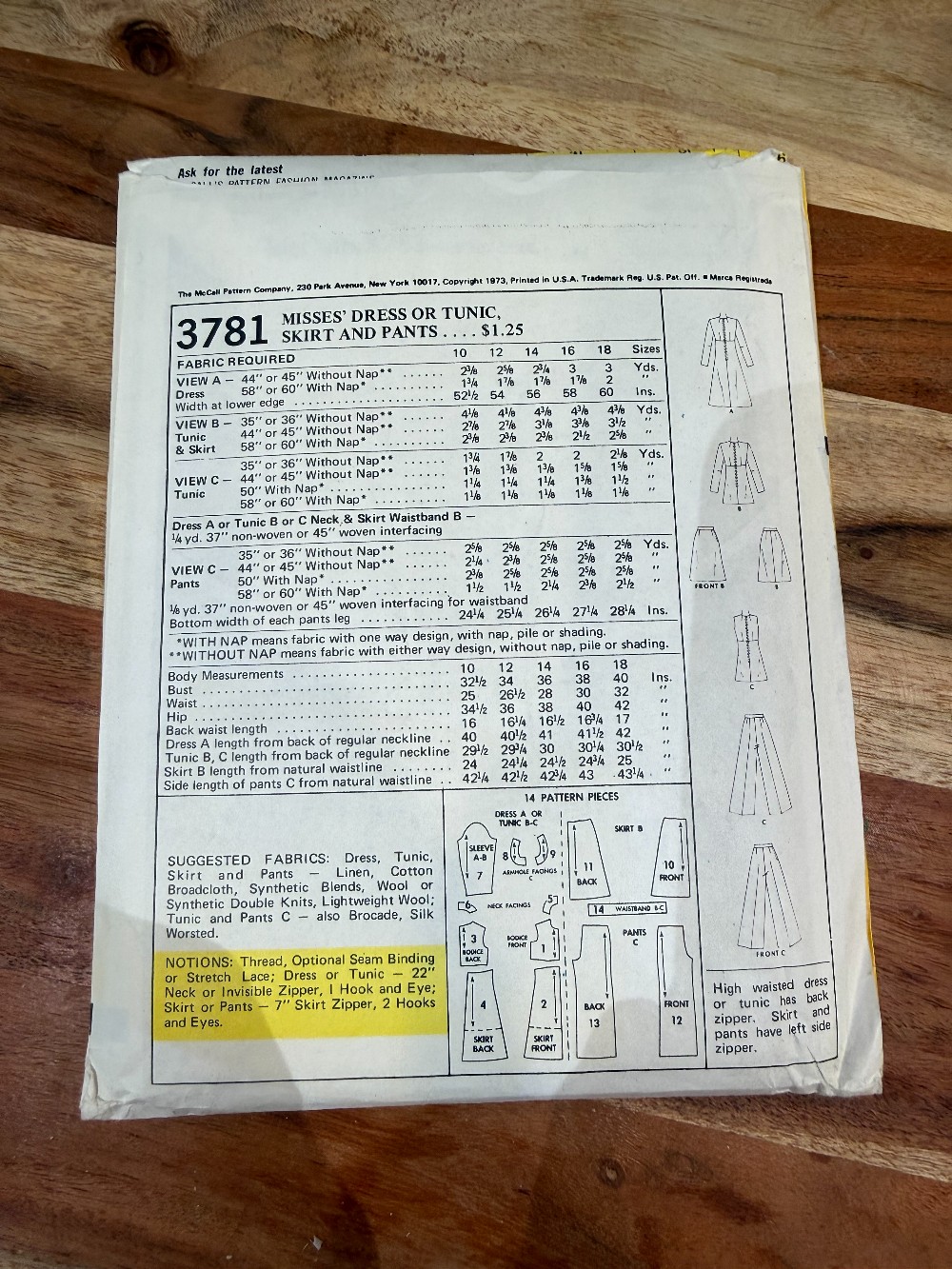 Vintage 1970's Sewing Pattern 3781
