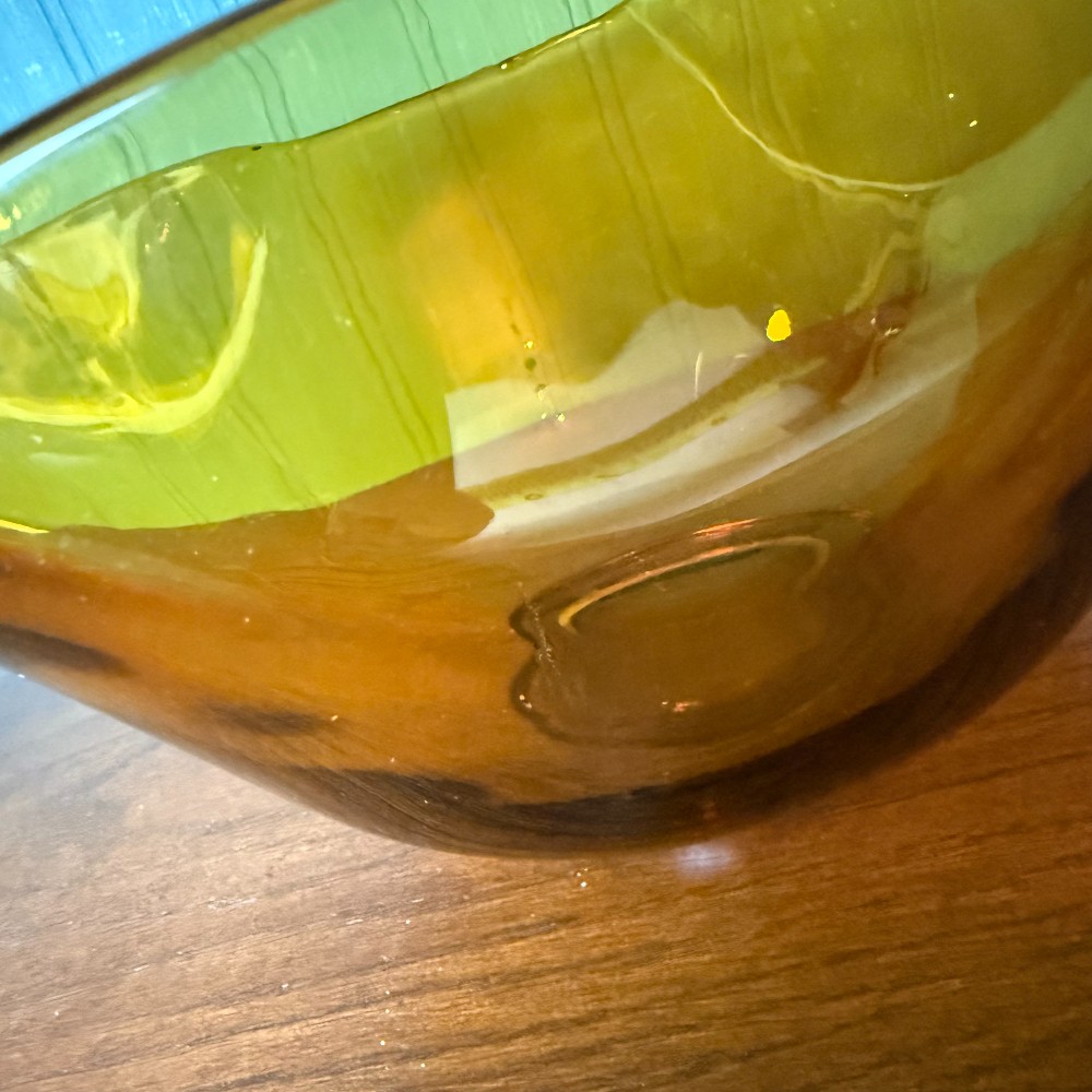 Vintage Mid Century Amber Glass Angular Footed Bowl