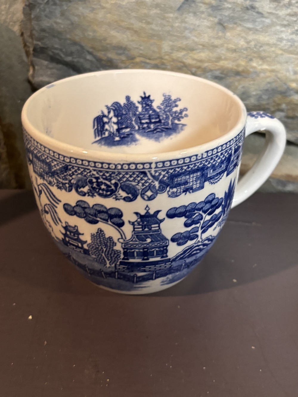Oversized Ceramic Mug Vintage Pre-WWII Japanese Blue Willow