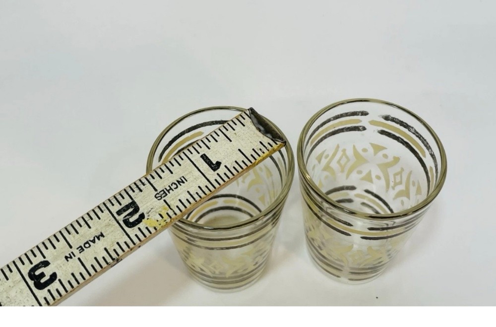 Shot Glasses MCM Gold Black Geometric Barware Mid Century Modern Set of 2