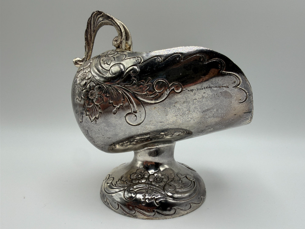 Vintage Floral Repoussé Silverplate Sugar Scuttle