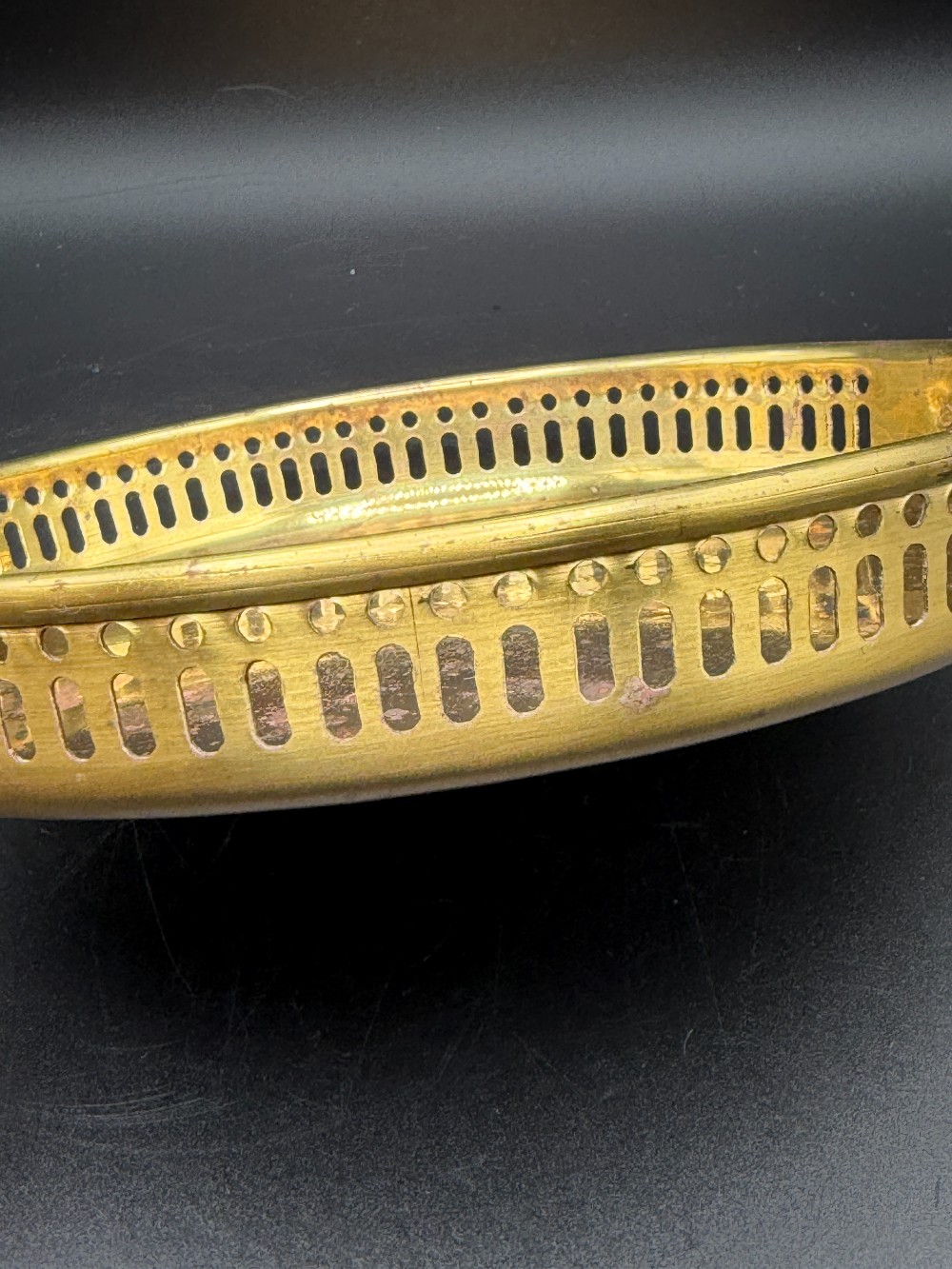 Vintage Hollywood Regency Small Brass Gallery Tray - Ornate Floral Handles 7.5