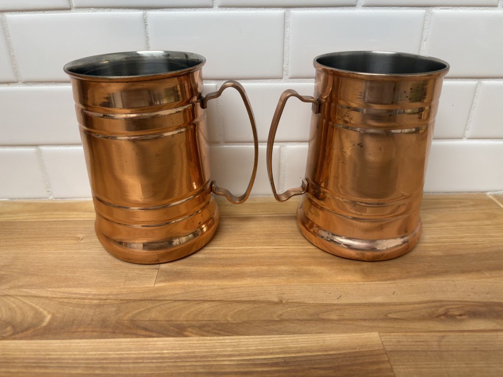Copper Beer Mugs Set of 2 – Vintage Stainless Steel Lined Tankards 5.5” Moscow Mule Cups