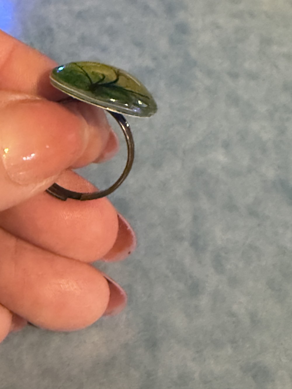 Adjustable Ring - Tree of Life Brown Tree Green Background