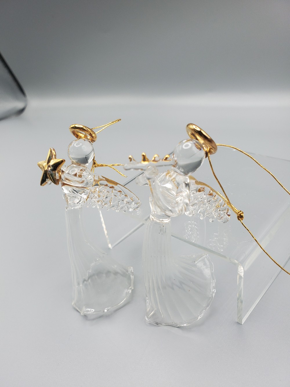 Glass Angels with Gold Accent Set of Two