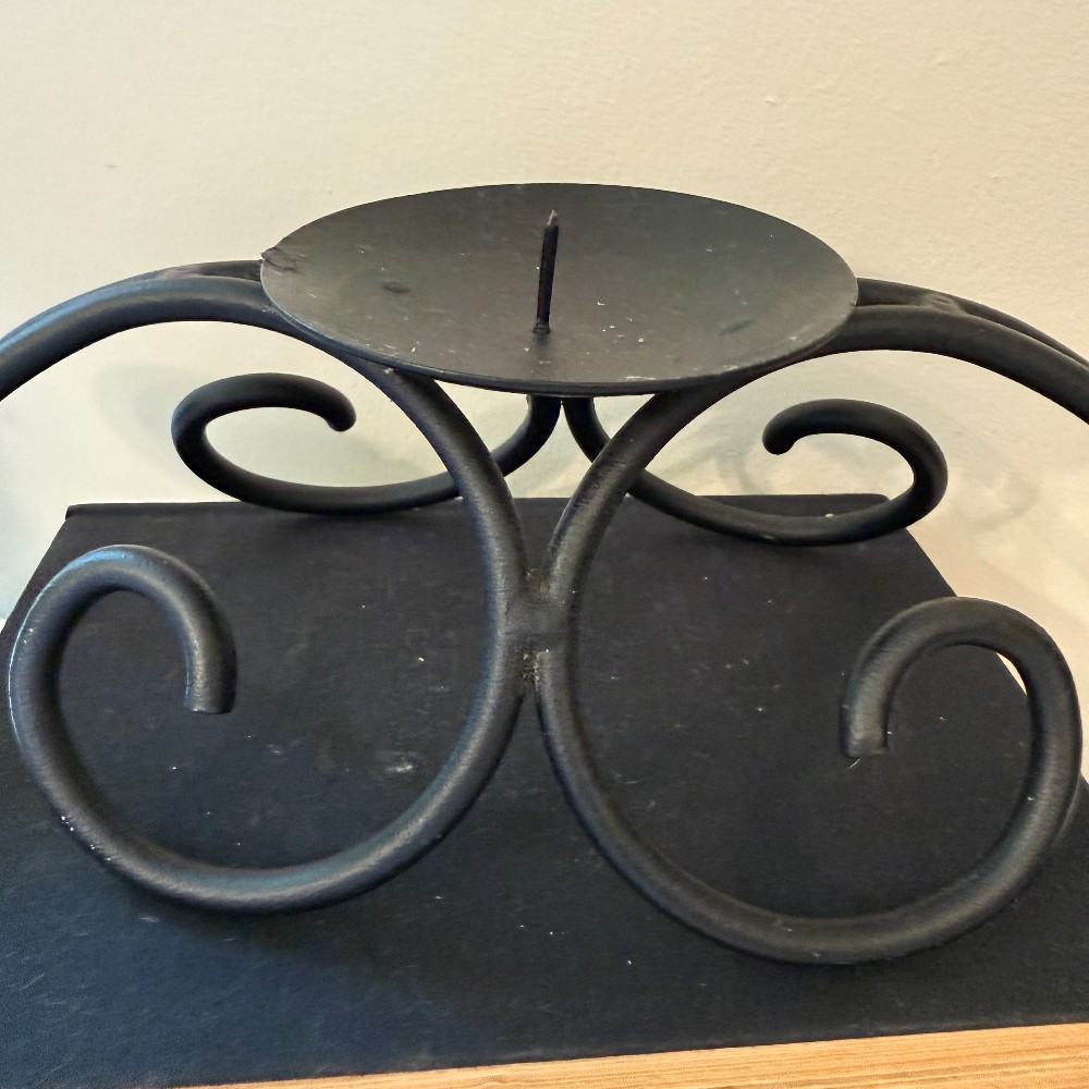 Black Iron Scroll Triple Pillar Candle Holder