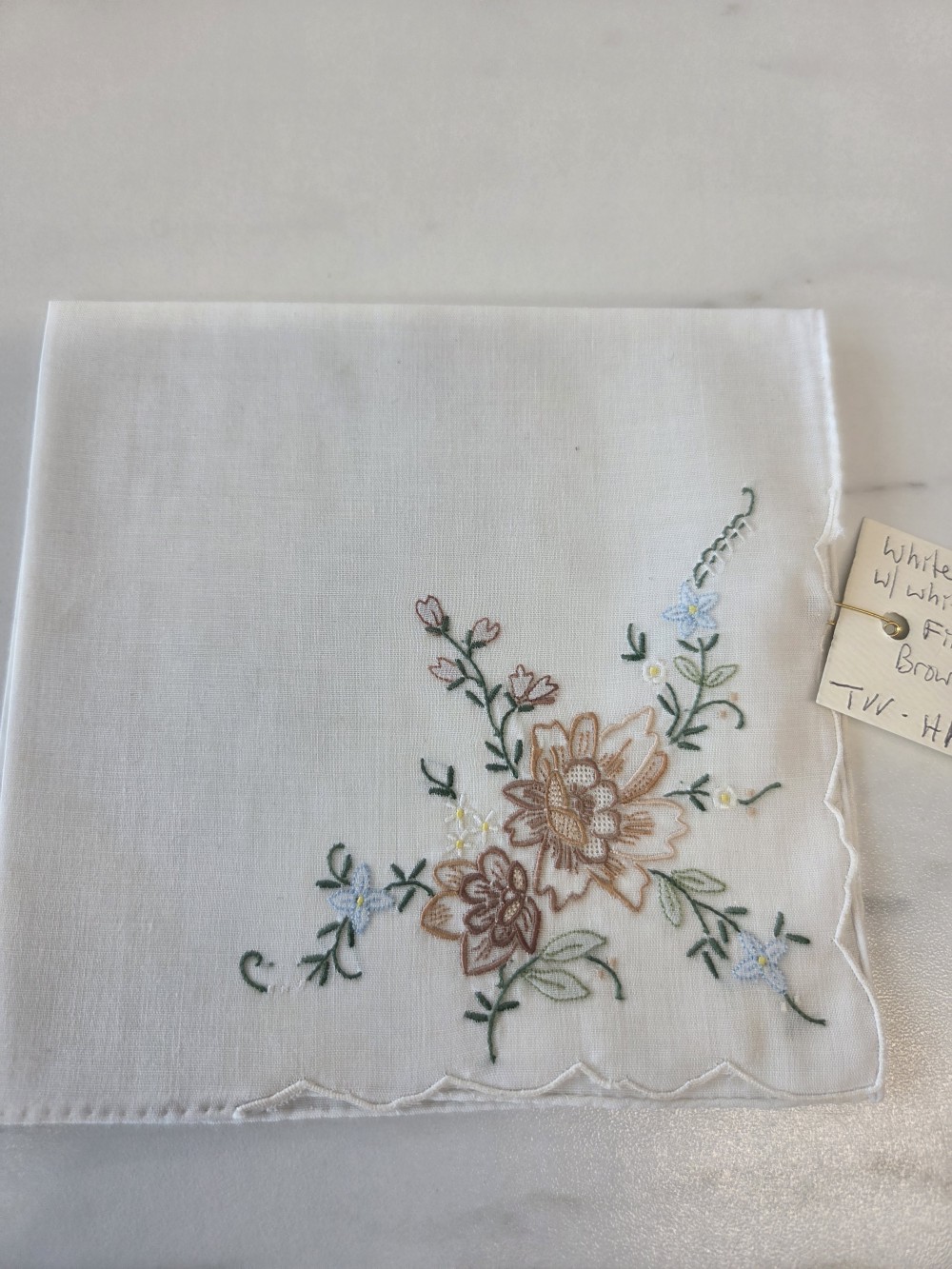 HK-779 white hankie,  fine embroidery