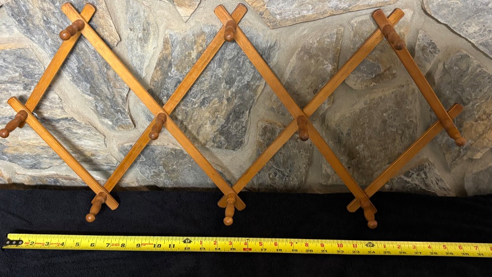 Wooden Accordion Wall Peg Rack 10 Hook Vintage Japan Expandable Hanger