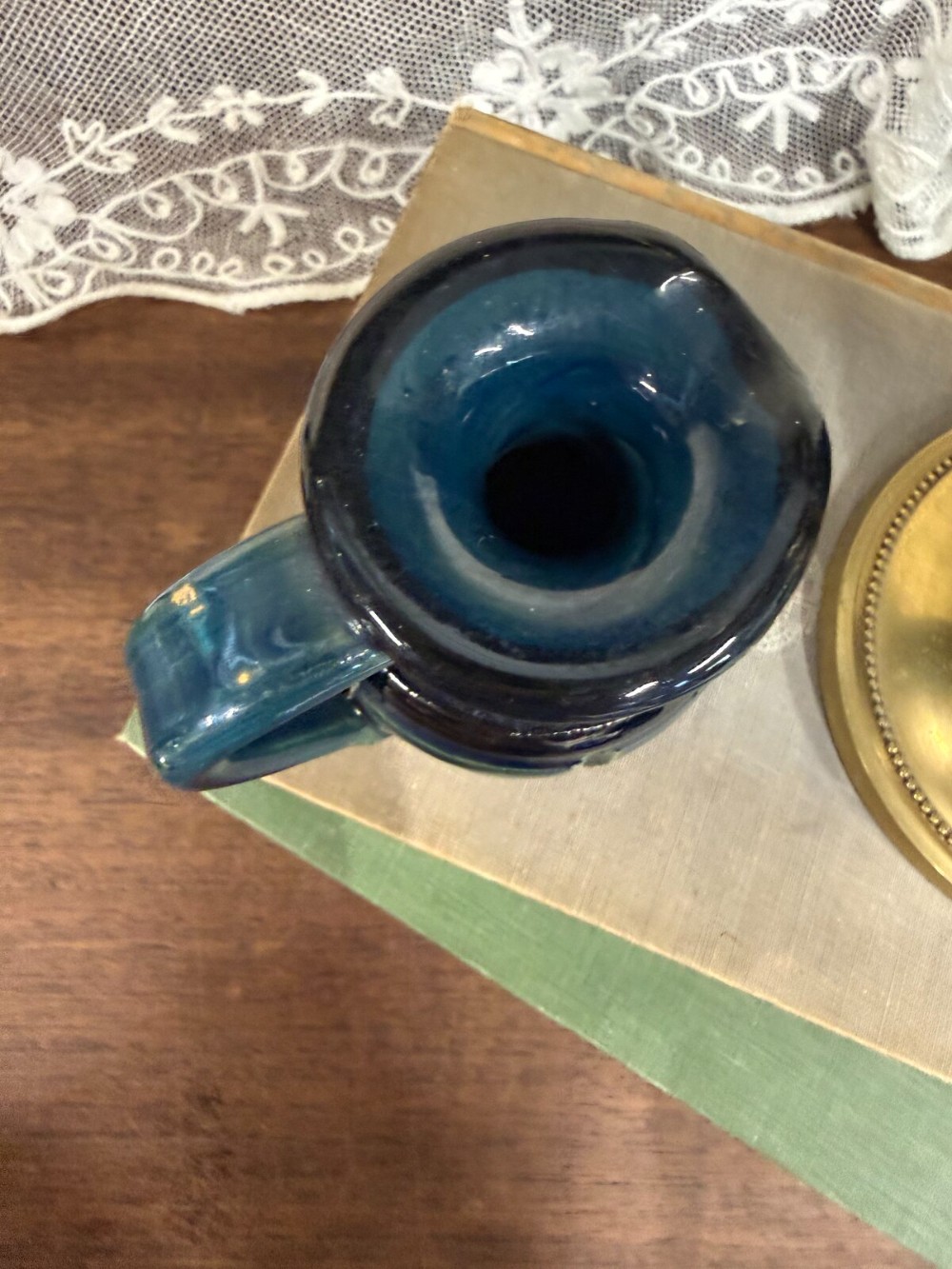 Blue Glazed Pottery Pitcher with Arched Panels