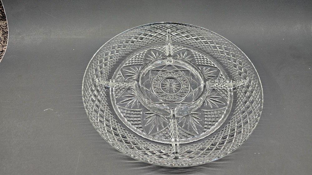 Vntg Luminarc crystal D'Arques clear glass divided serving platter