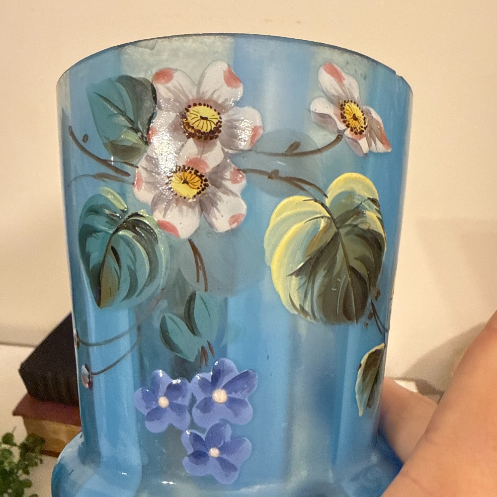 Antique Victorian Blue Glass Floral Vase – AS-IS