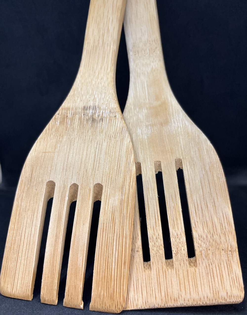 Kitchen bamboo salad servers squared edges 12in L