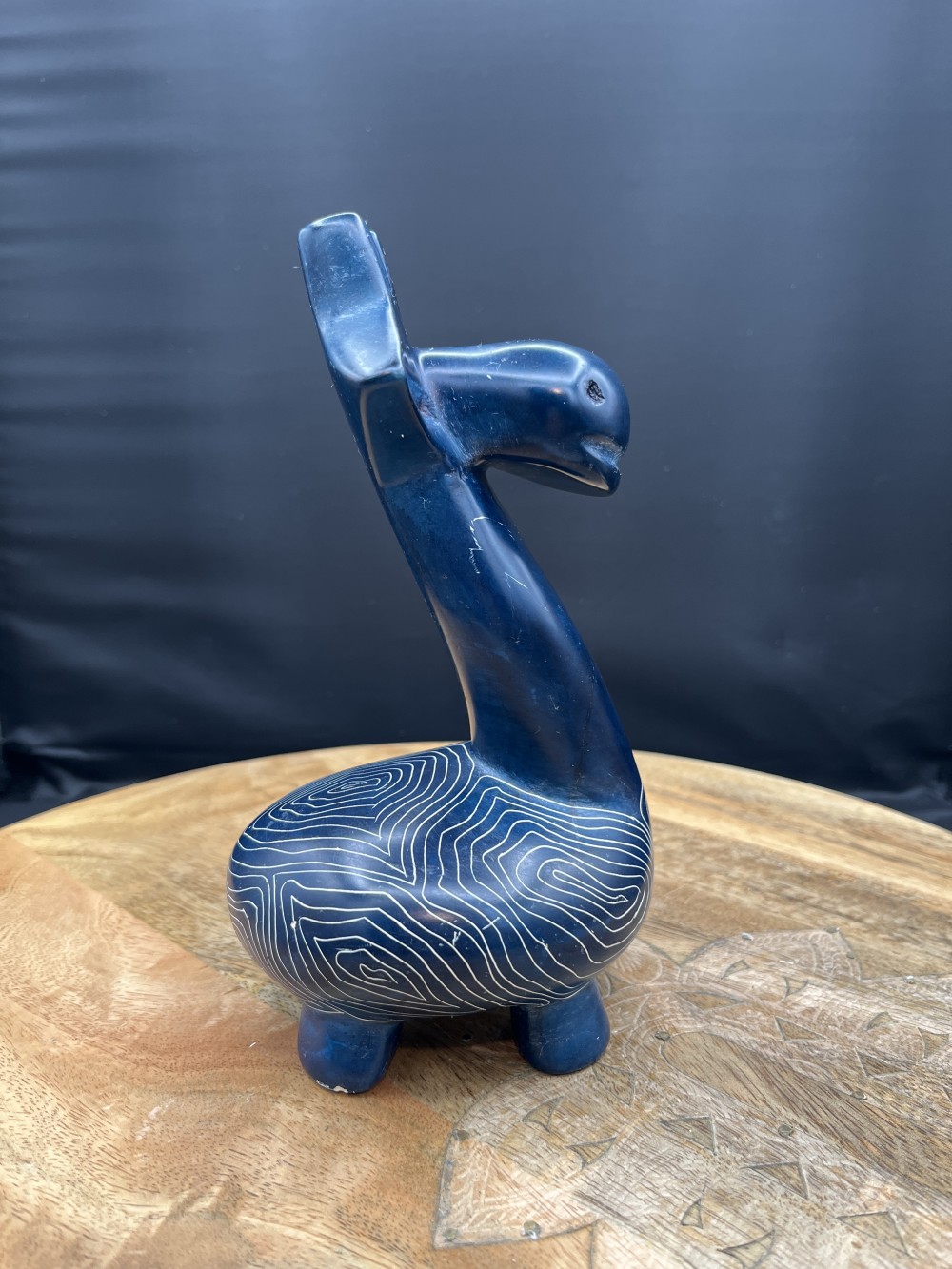 African Carved Blue Soapstone Giraffe