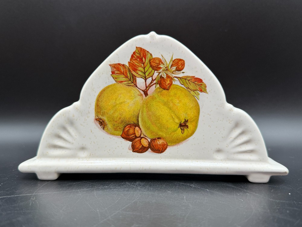 Vintage McCoy Pottery Autumn Fruits Napkin Holder 196 USA Speckled Ceramic 1970s
