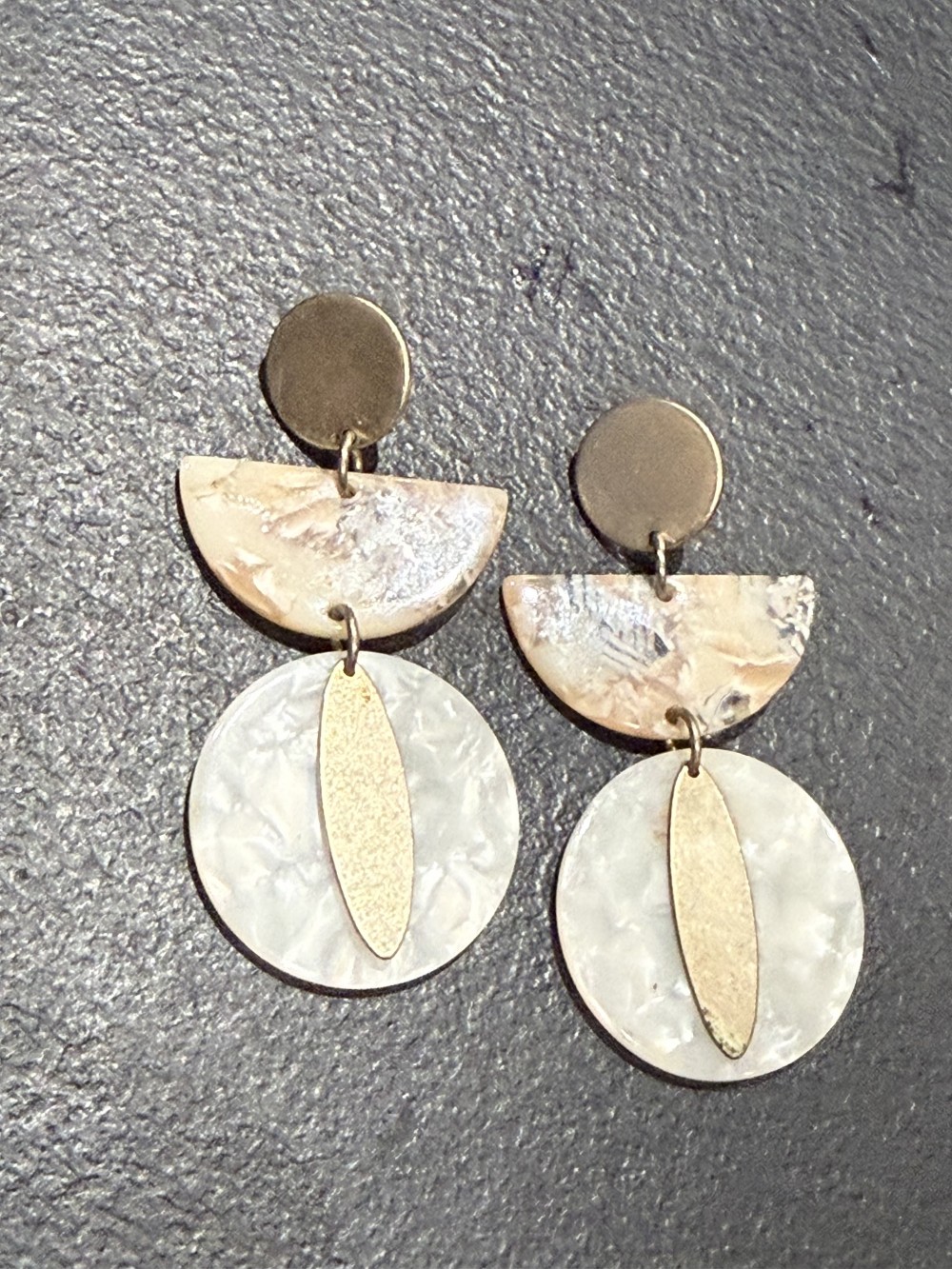 Vintage Earrings - Acrylic discs with gold accents