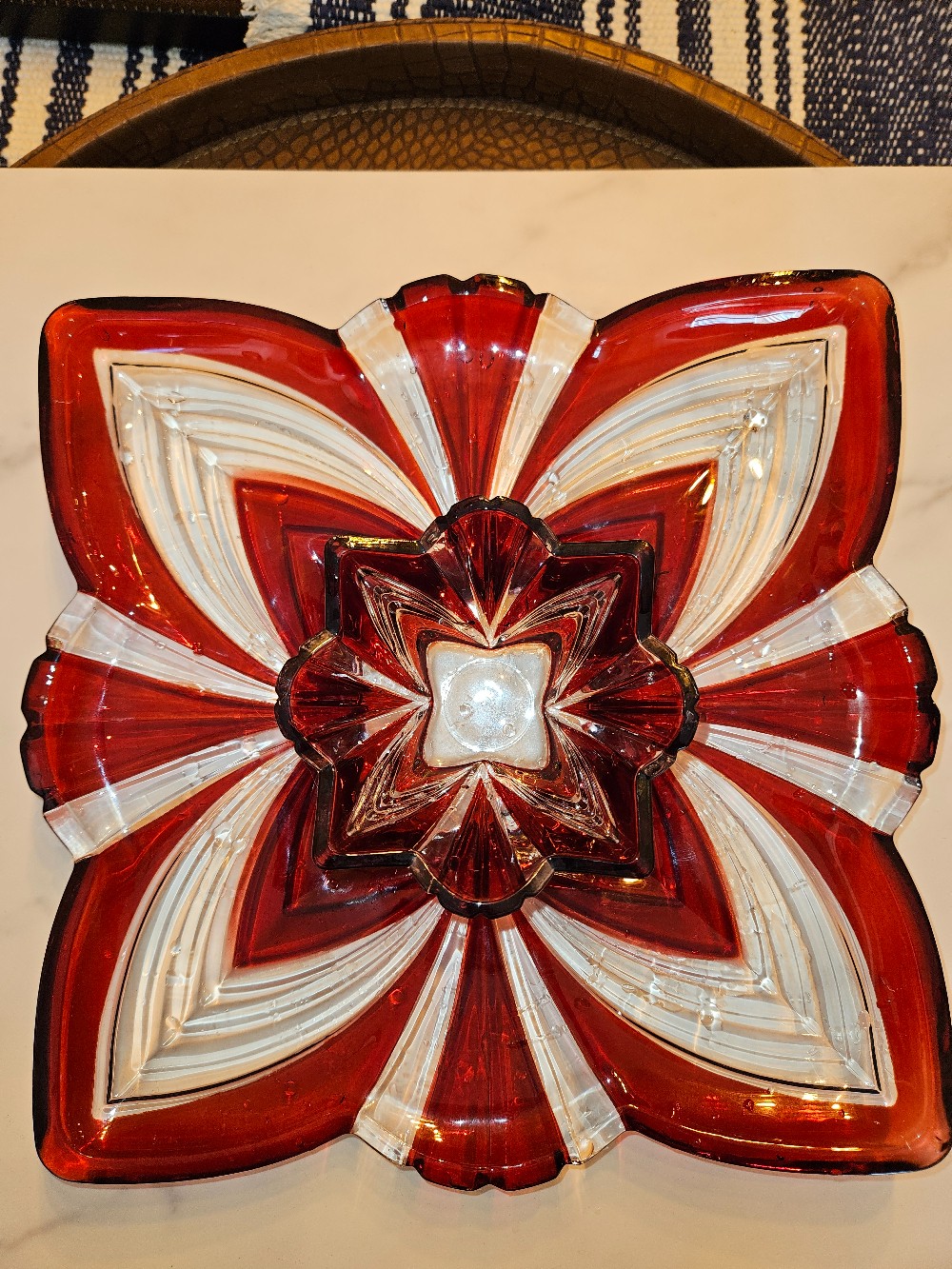 Soga Japan ruby red and clear art glass bowl set from the 1970s