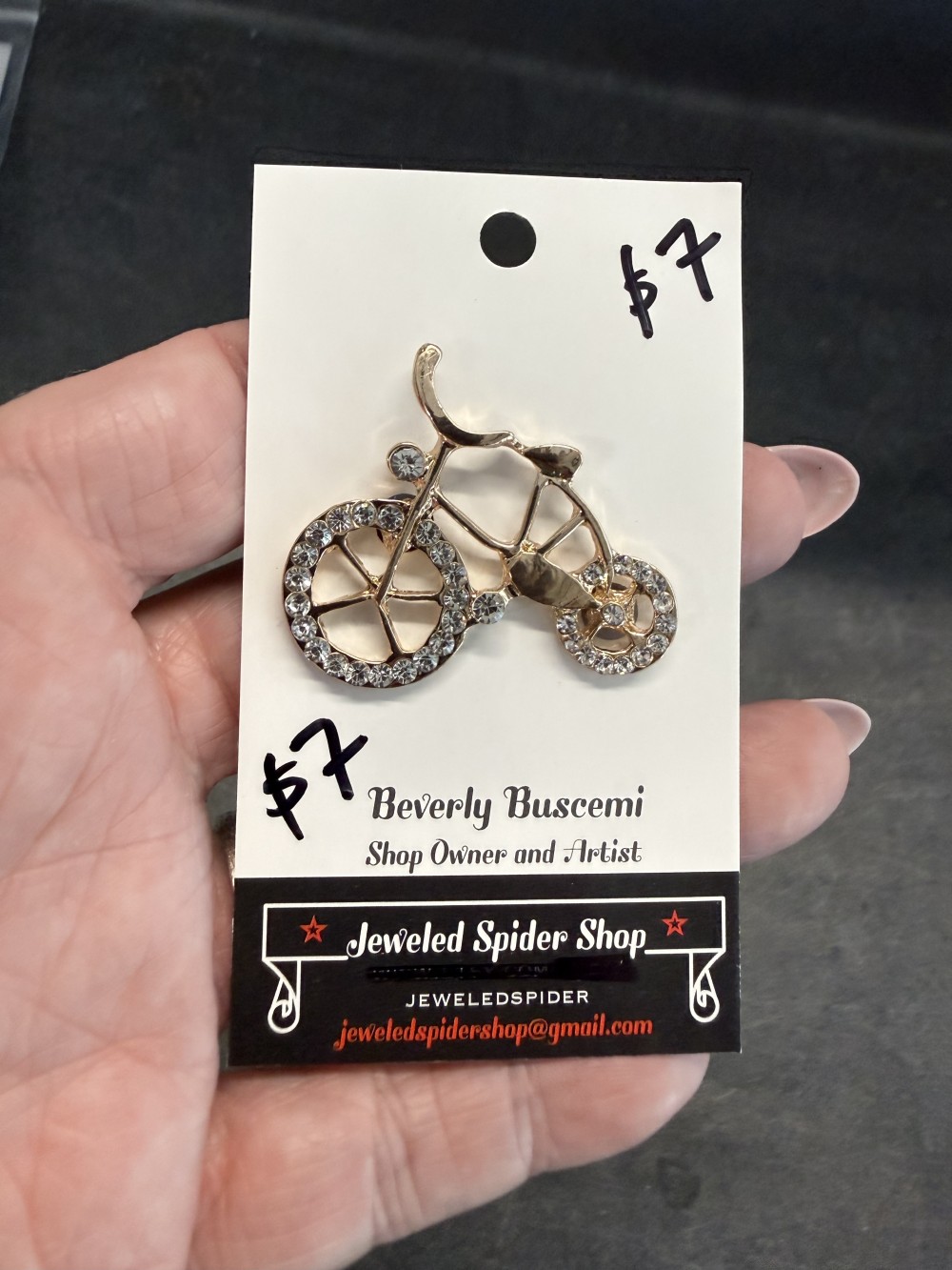 Brooch Style Pin - Bike in Rhinestones and Gold