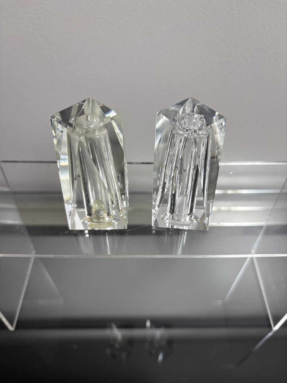 Oleg Cassini signed Crystal Salt and Pepper Shakers