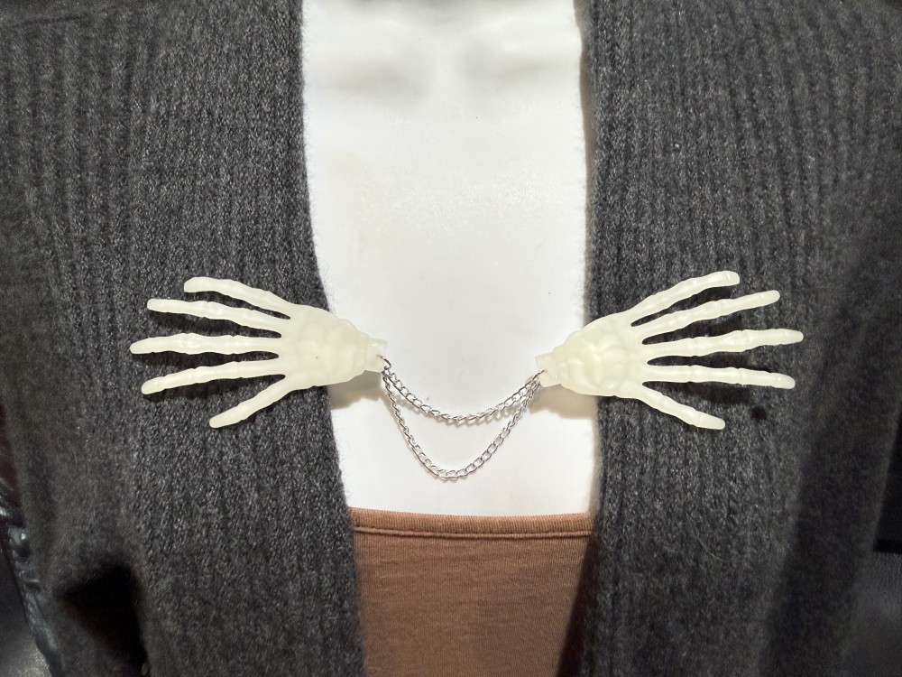 Sweater Clips - Skeleton Hands, GLOW IN THE DARK, Cloak Clip, Dress Clip, Collar Clip