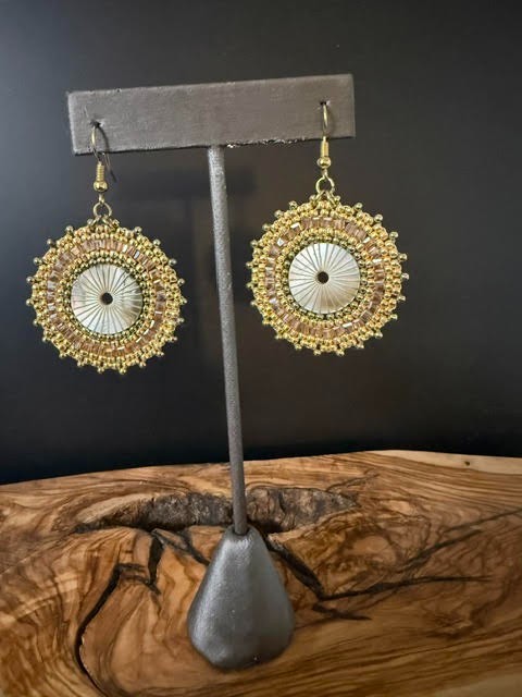 Intricate Design MOP & Hand Beaded Earrings