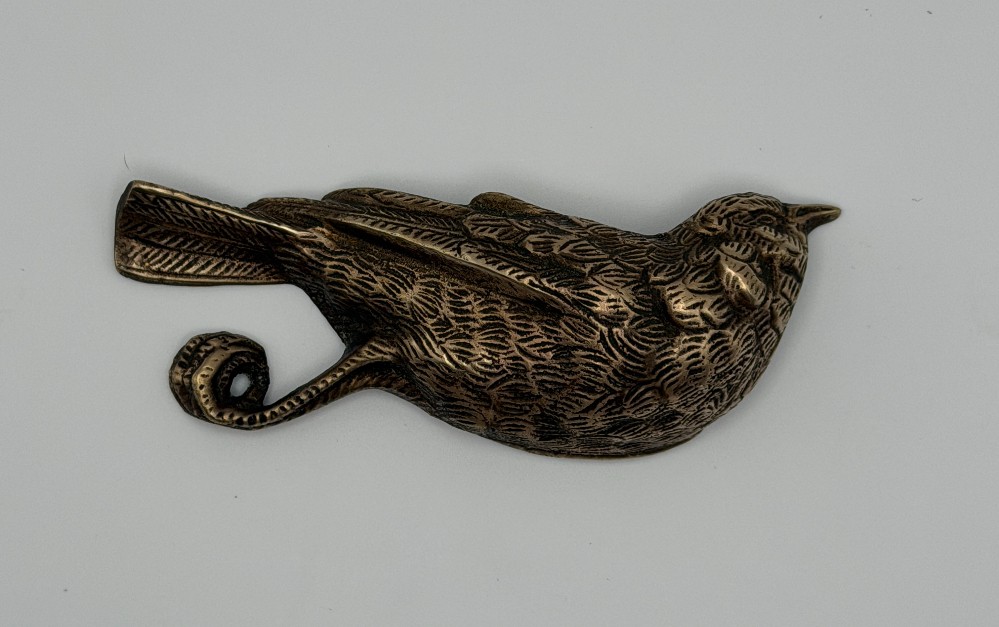 Vintage Mid-Century Polished Cast Brass Bird Paperweight - Plaster Weighted