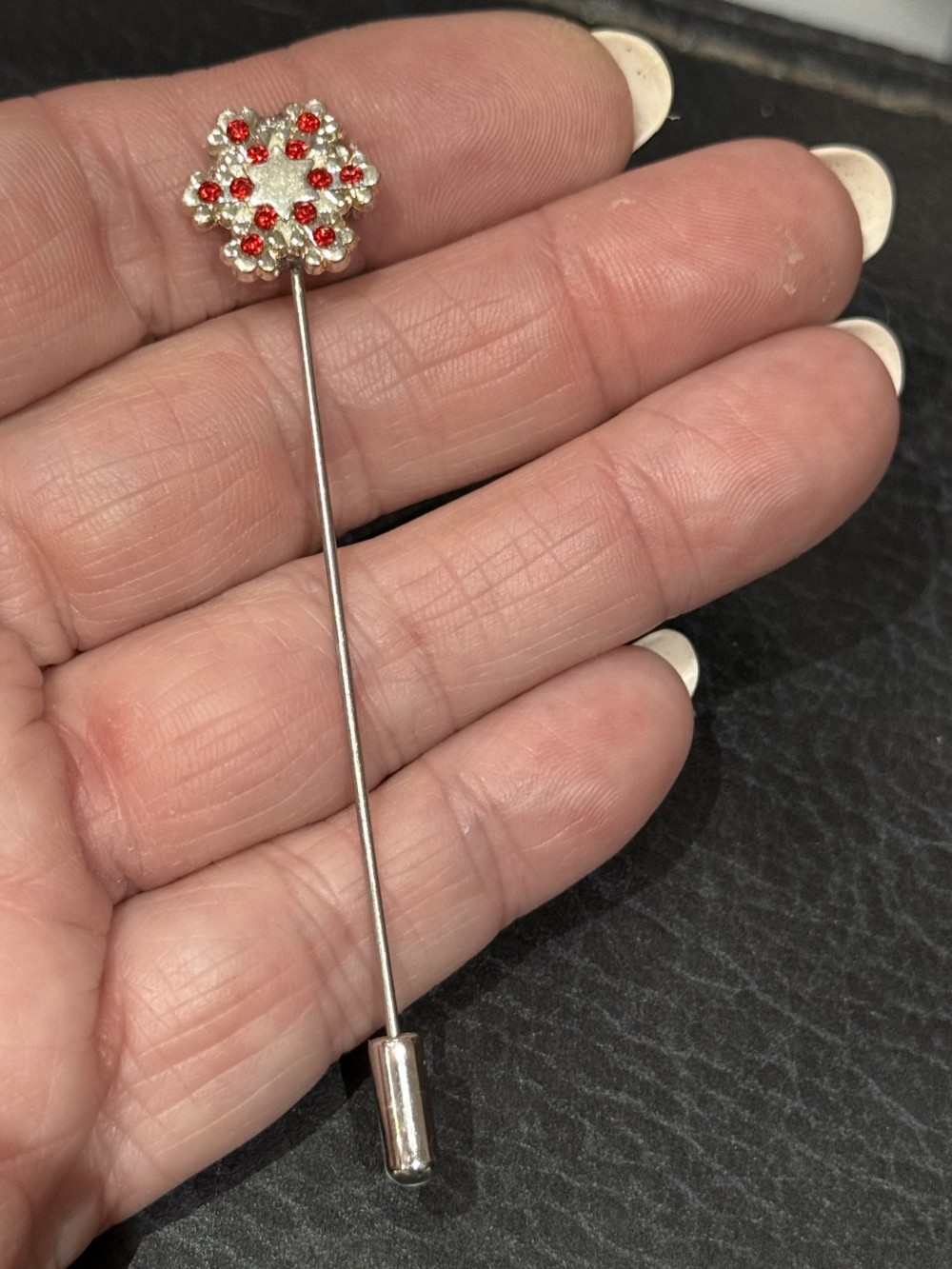 Hat Pin / Scarf Pin - Silver with Red Rhinestones, Lapel Pin