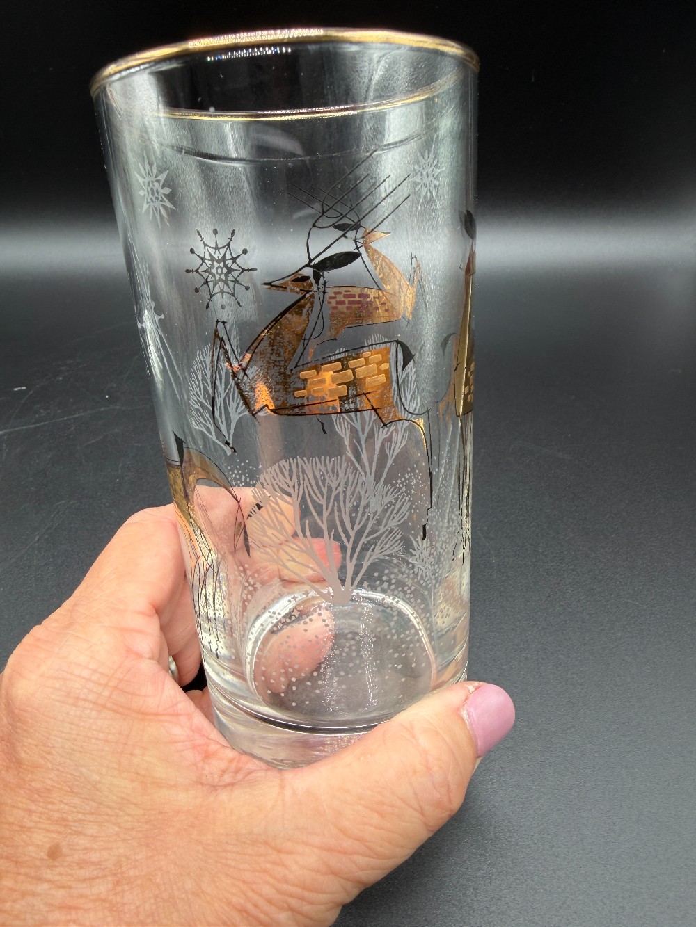 Vintage Mid-Century Libbey Atomic Gold Reindeer Highball Glasses - Set of 4