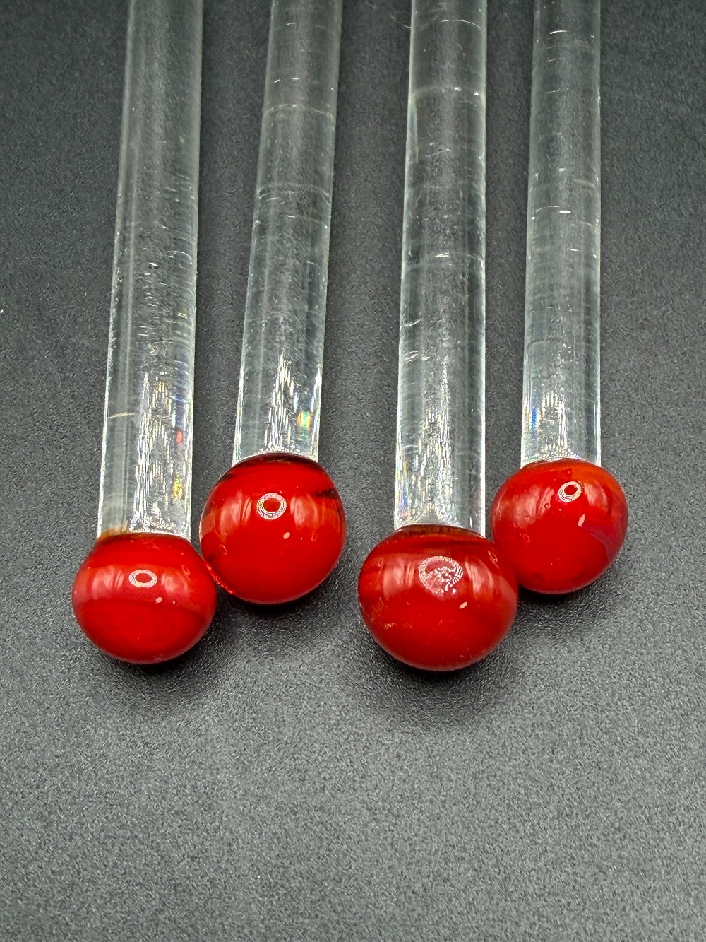 Hand-Blown Art Glass Snowman Swizzle Sticks Cocktail Stirrers (Set of 4)